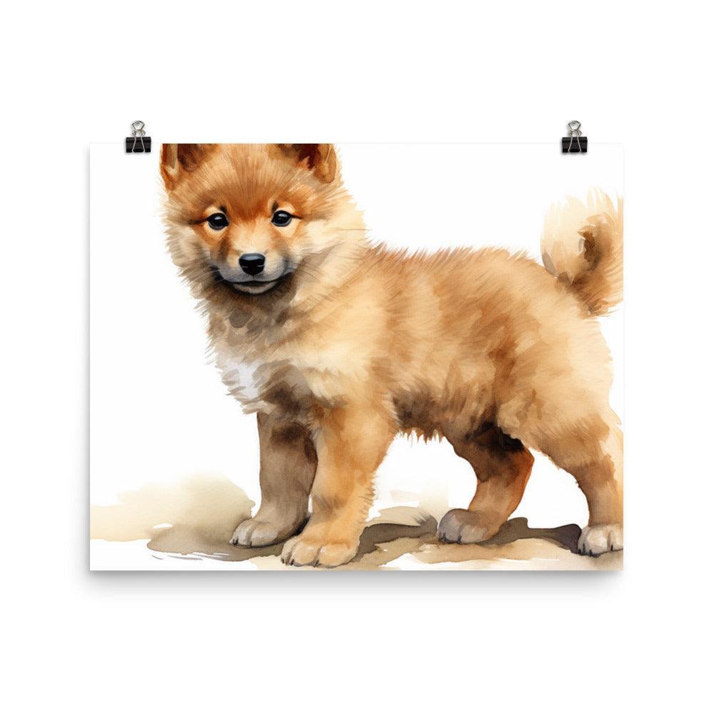 Finnish Spitz Puppy Attentive Watercolor Portrait Poster - Oh Posters