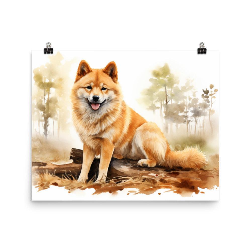 Finnish Spitz Autumn Serenity Watercolor Poster - Oh Posters