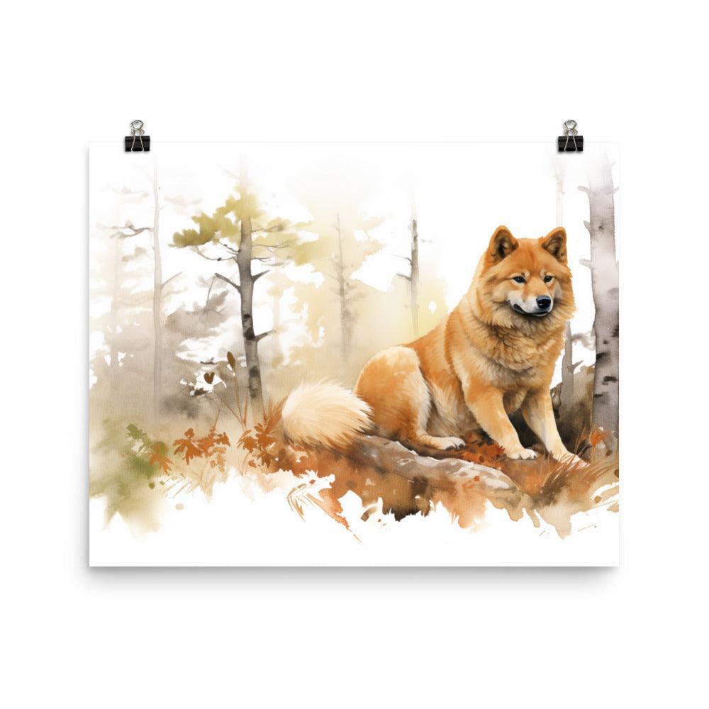 Finnish Spitz Woodland Watcher Watercolor Poster - Oh Posters