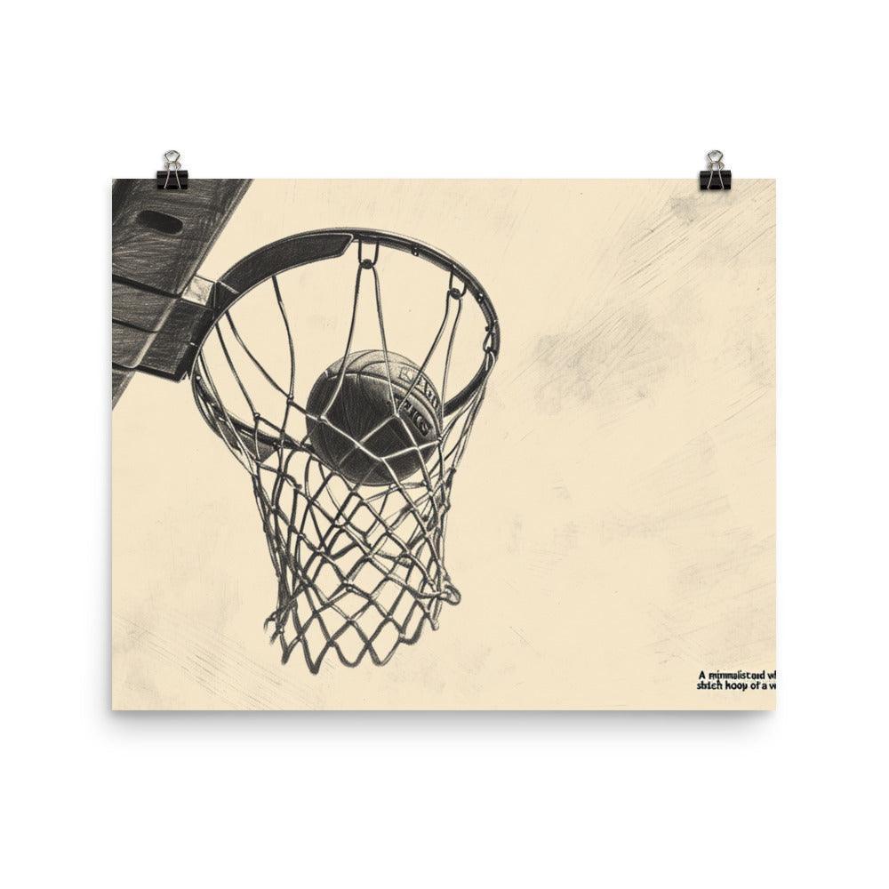 Monochrome Hoop Sketch Basketball Poster - Oh Posters