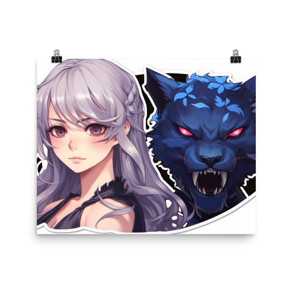 Fierce Companion Anime Girl and Wolf Poster - Oh Posters