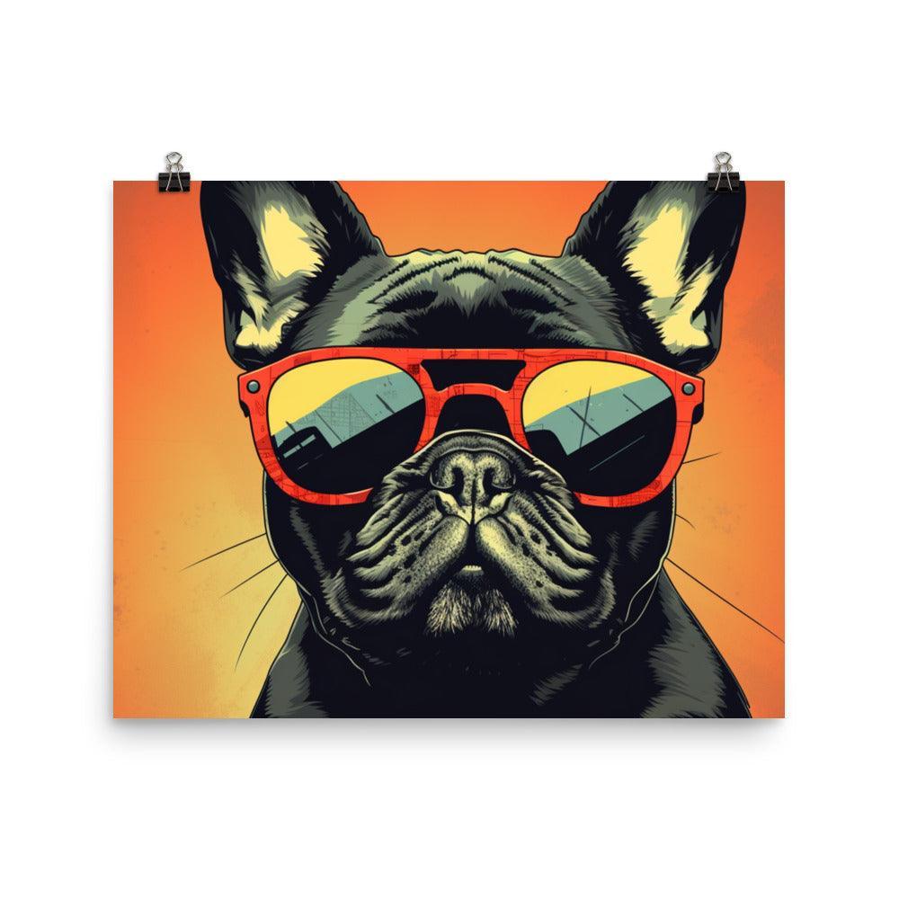 Cool French Bulldog with Sunglasses Vector Art Sunset Tone Poster - Oh Posters