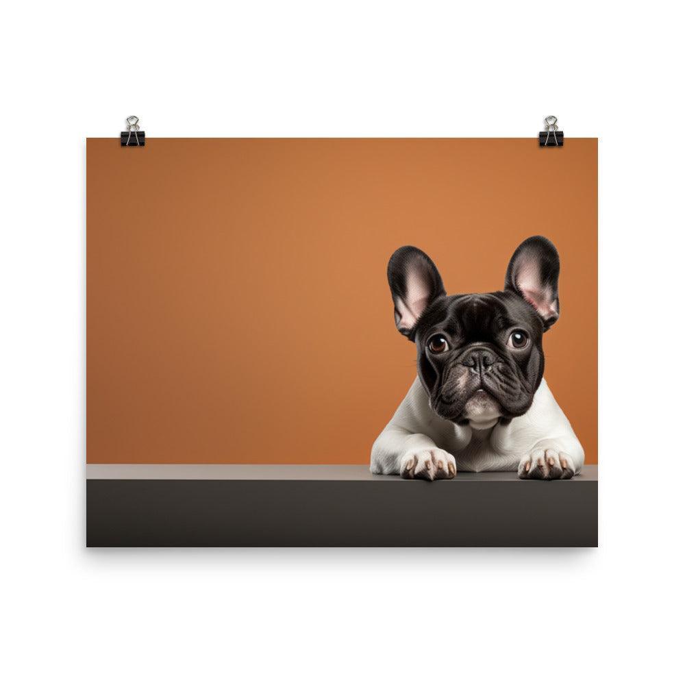 Peeking French Bulldog Realistic Portrait Burnt Orange Poster - Oh Posters