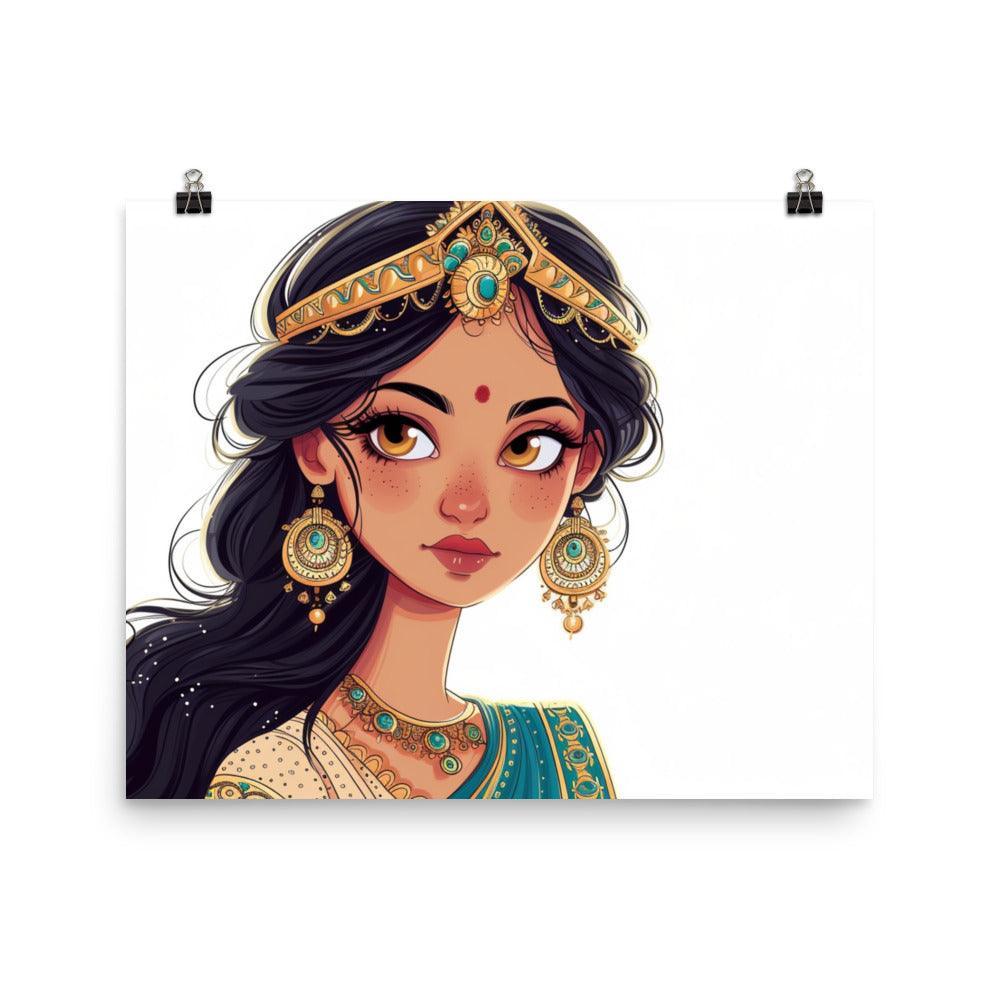Traditional Indian Jewelry Adorned Princess Illustration Poster - Oh Posters