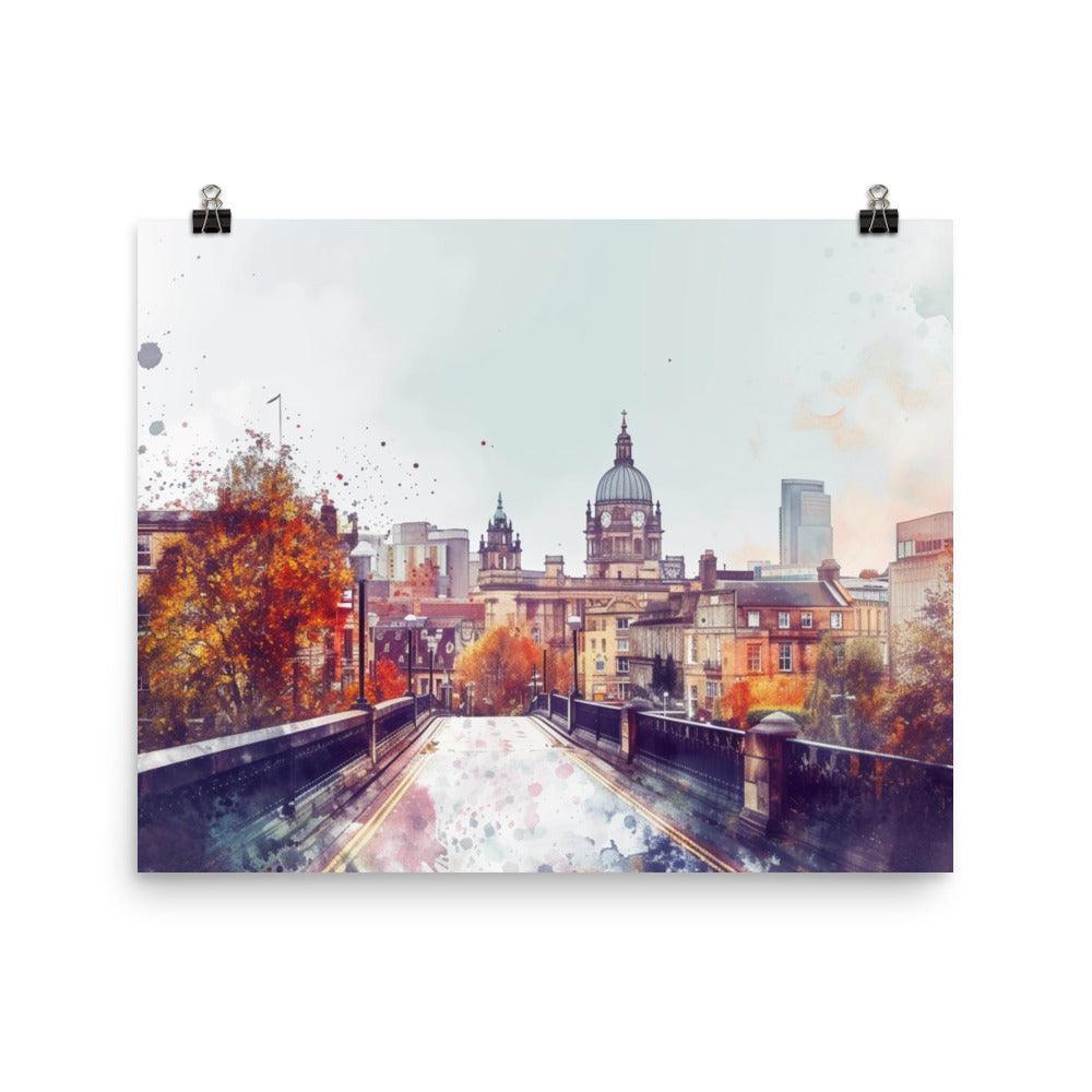 Leeds Autumnal Watercolor Cityscape Poster - Oh Posters