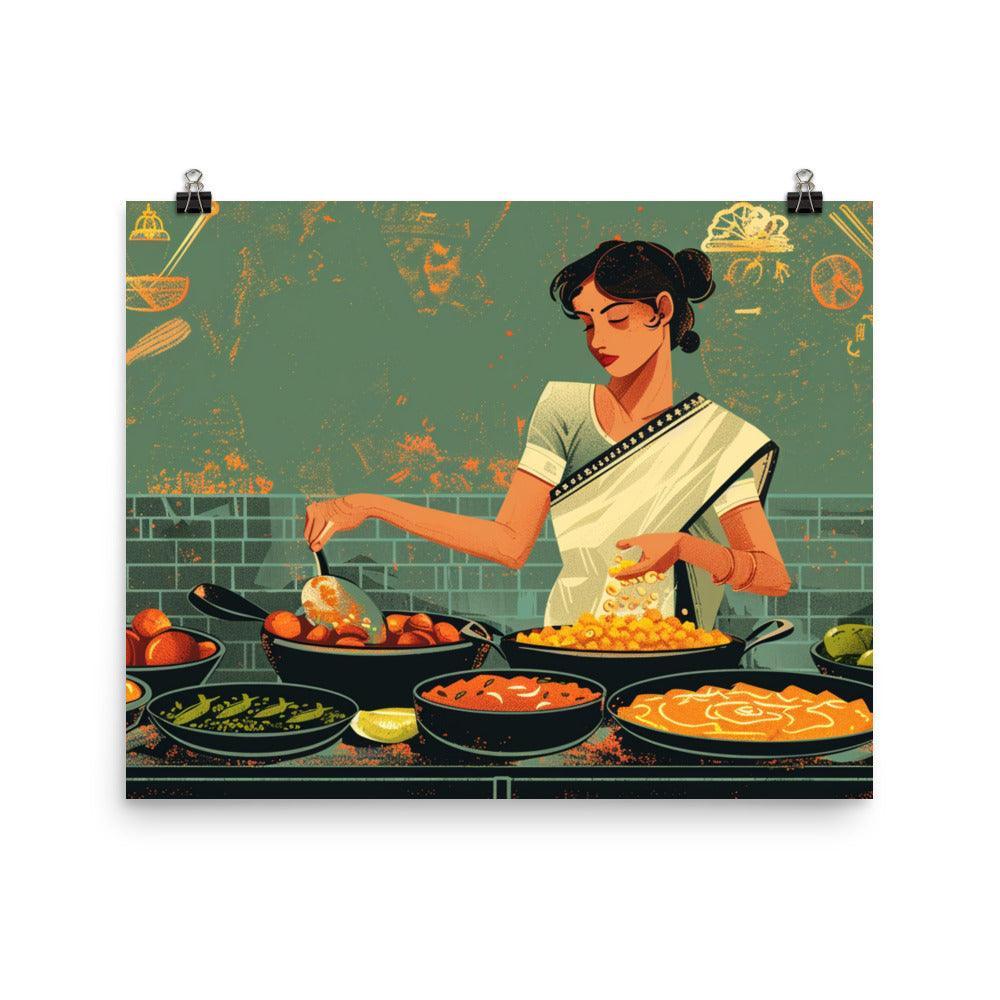 Indian Culinary Experience Woman Cooking Art Poster - Oh Posters