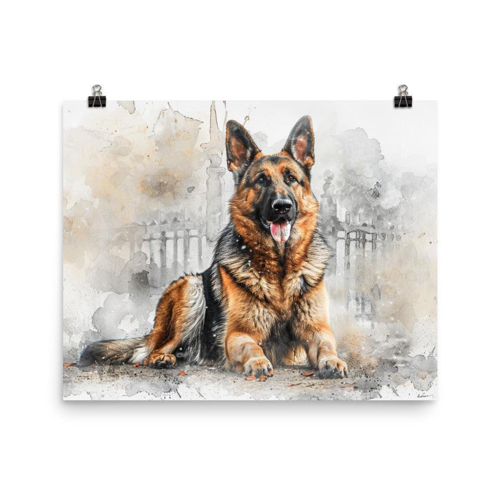 German Shepherd Watercolor Splash Art Poster - Oh Posters