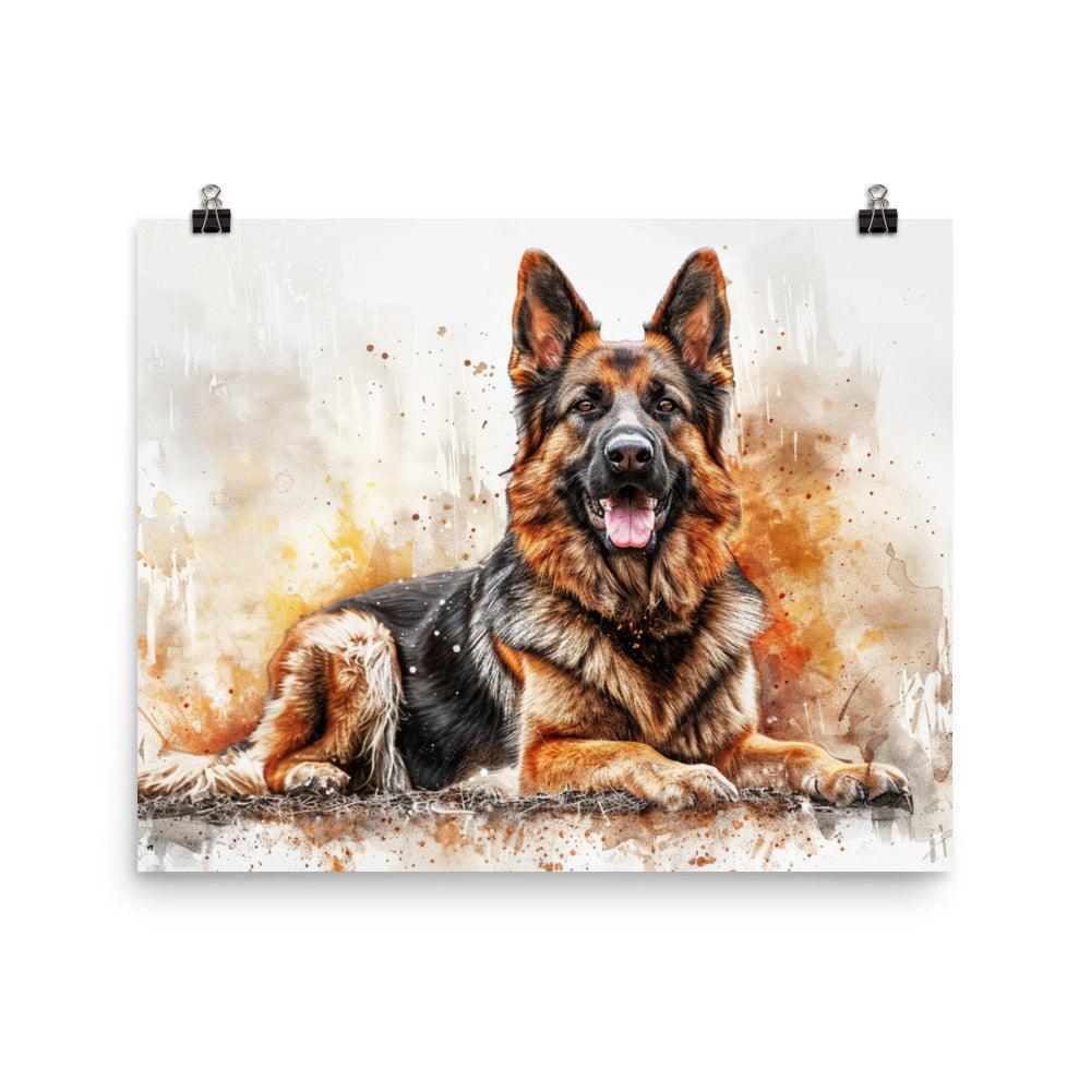 German Shepherd Watercolor Stance Poster - Oh Posters