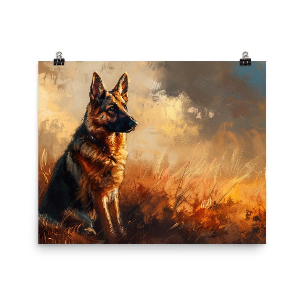 German Shepherd Sunset Silhouette Art Poster - Oh Posters