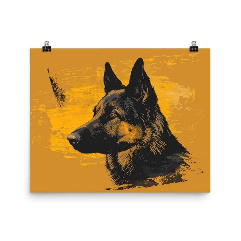 German Shepherd Silhouette Yellow Poster - Oh Posters