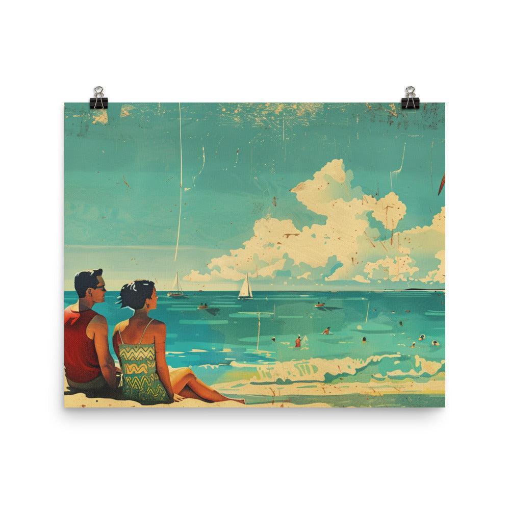 Seaside Couple Relaxation Vintage Style Poster - Oh Posters