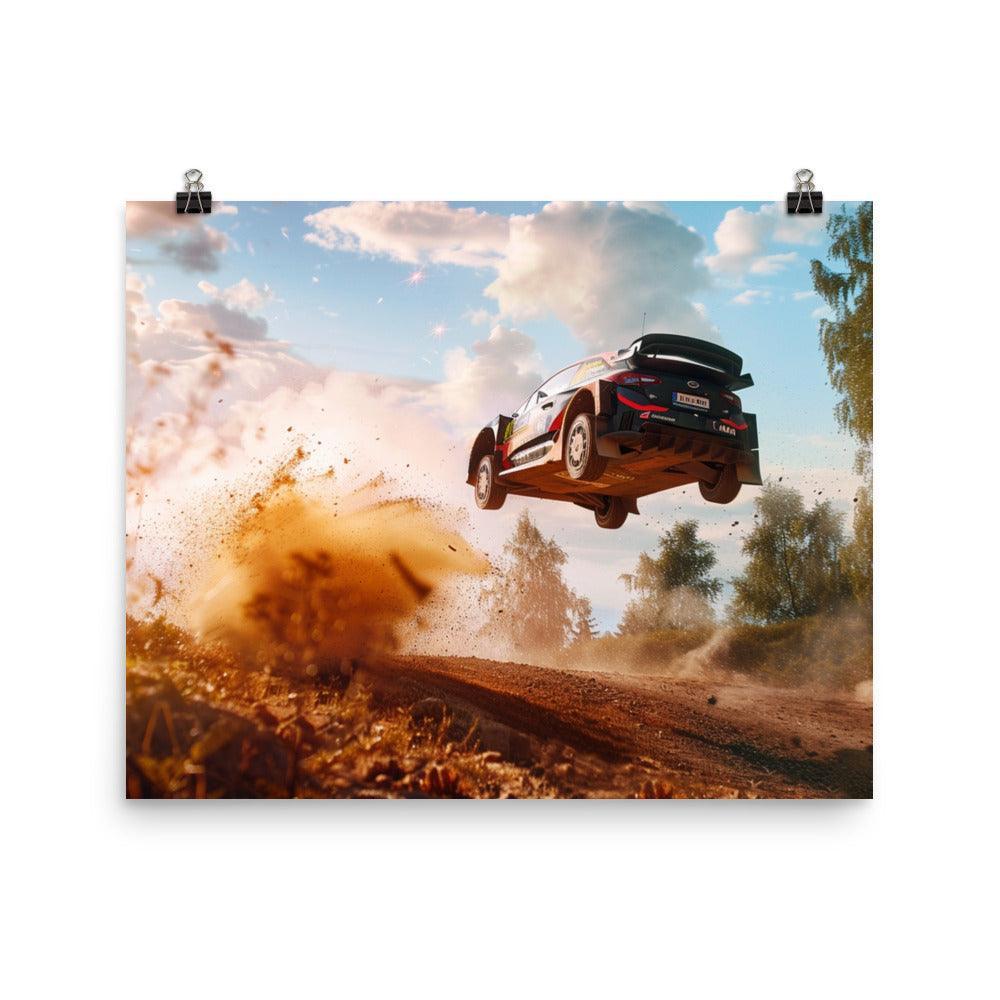 Dusty Trail High-Speed Rally Car Leap Poster - Oh Posters