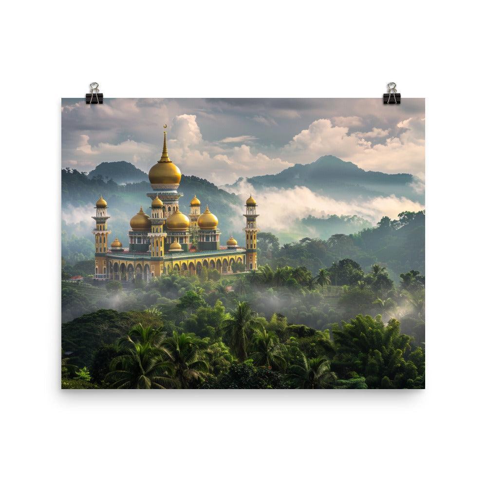 Brunei Sultan Mosque Foggy Landscape Photography Poster - Oh Posters