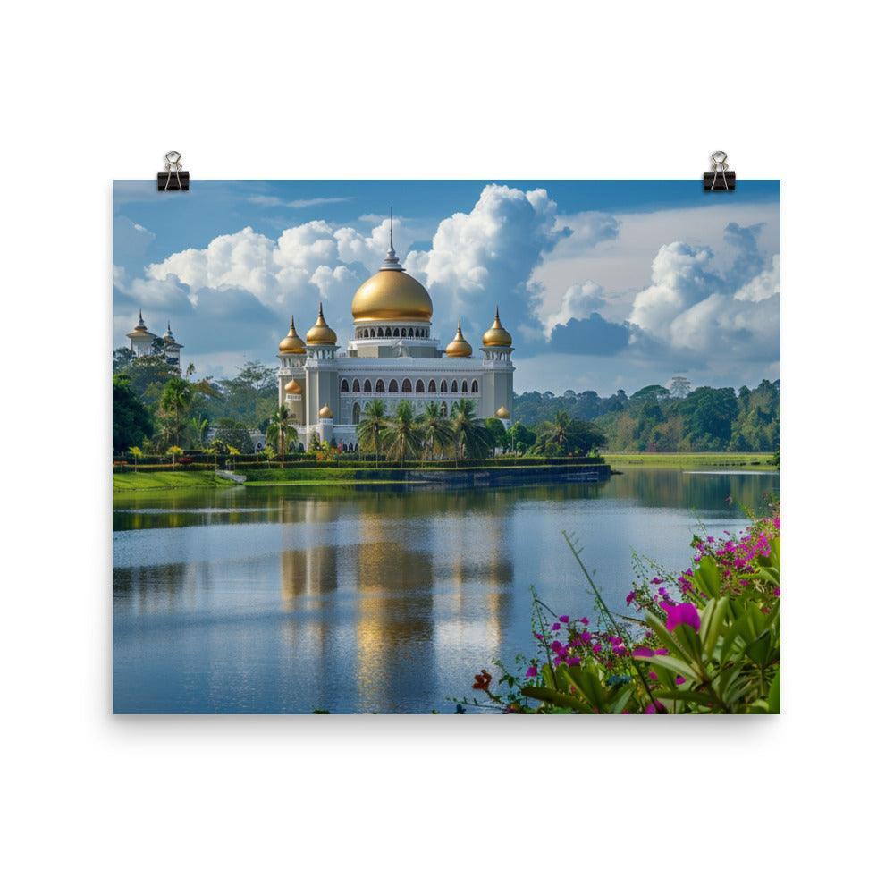 Brunei Sultan Mosque Lake View Photography Poster - Oh Posters