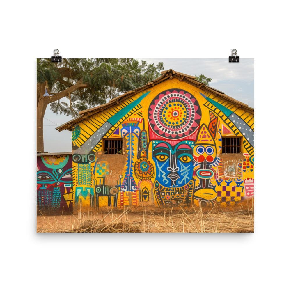 Colorful Burkina Faso Village Mural Art Poster - Oh Posters