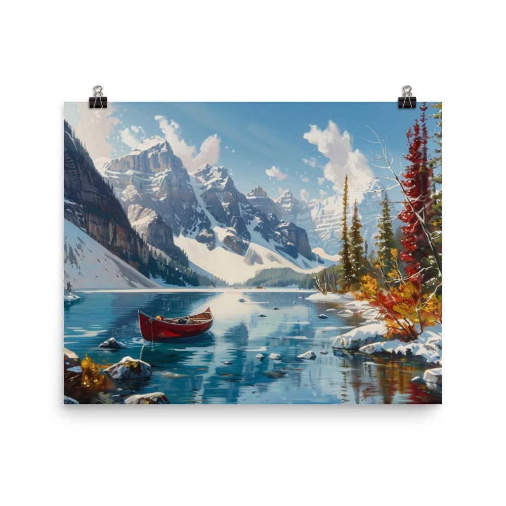 Crisp Canadian Winter Day with Canoe Scenic Landscape Poster - Oh Posters