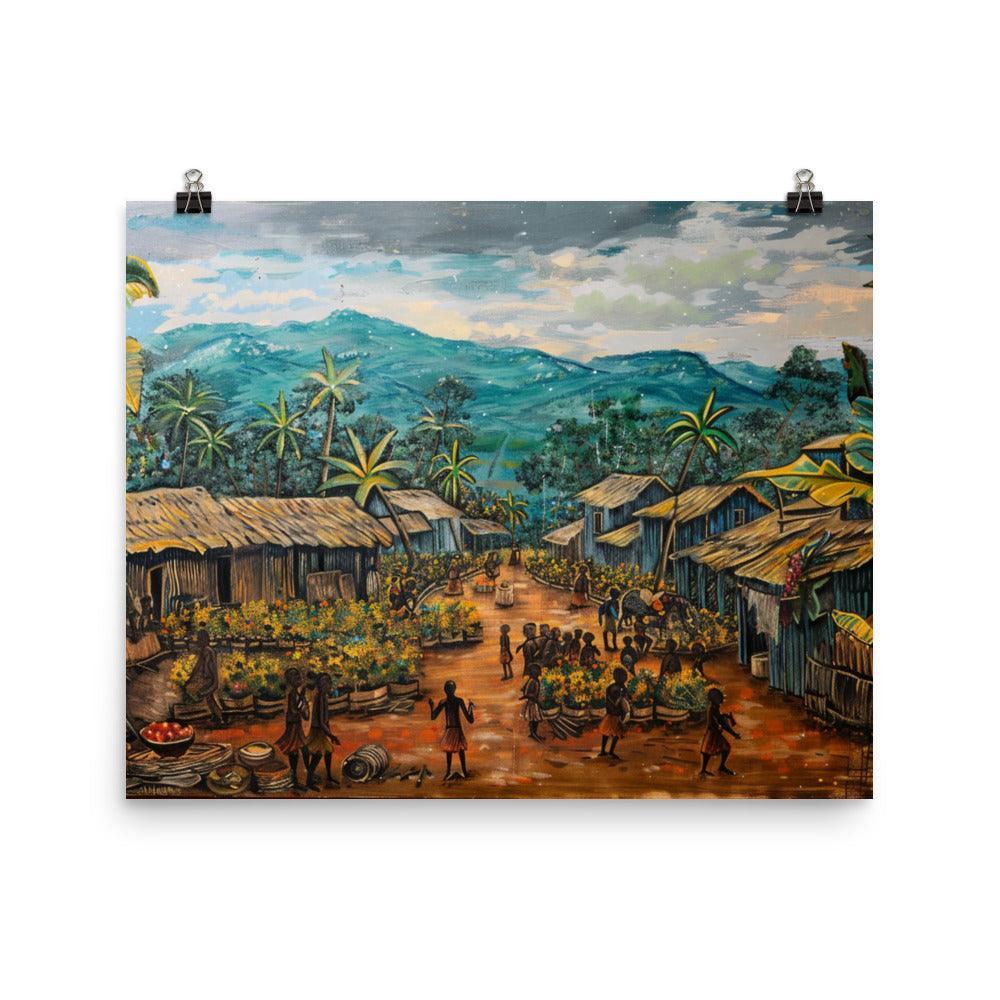 Central African Republic Traditional Market Scene Art Poster - Oh Posters