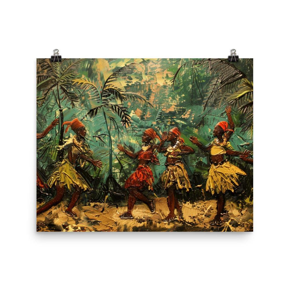 Congo Tribal Dance in Lush Forest Painting Poster - Oh Posters