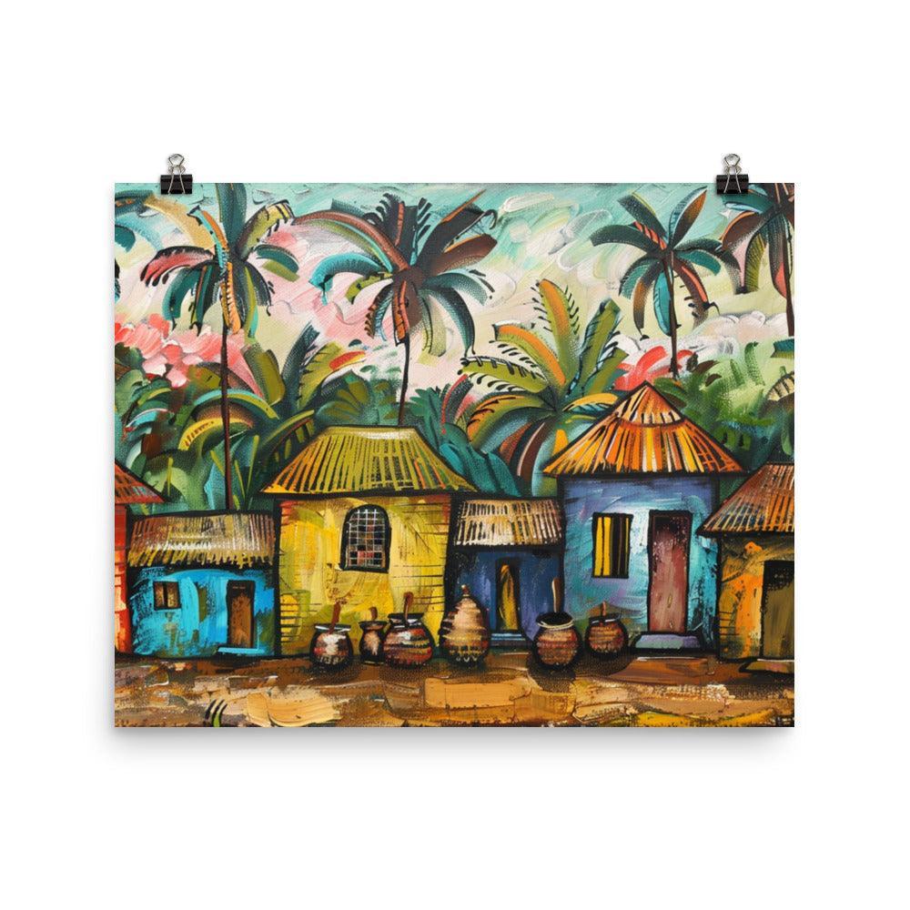 Congo Colorful Village Huts Tropical Art Poster - Oh Posters