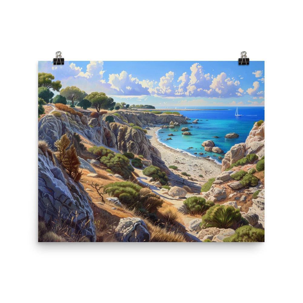 Cyprus Secluded Cove and Rocky Cliffs Landscape Painting Poster - Oh Posters