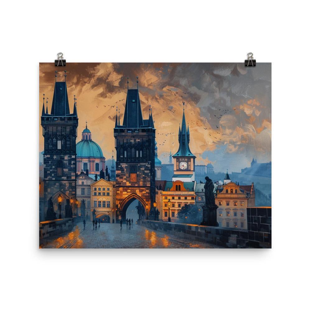 Czech Republic Charles Bridge and Historic Skyline Sunset View Poster - Oh Posters