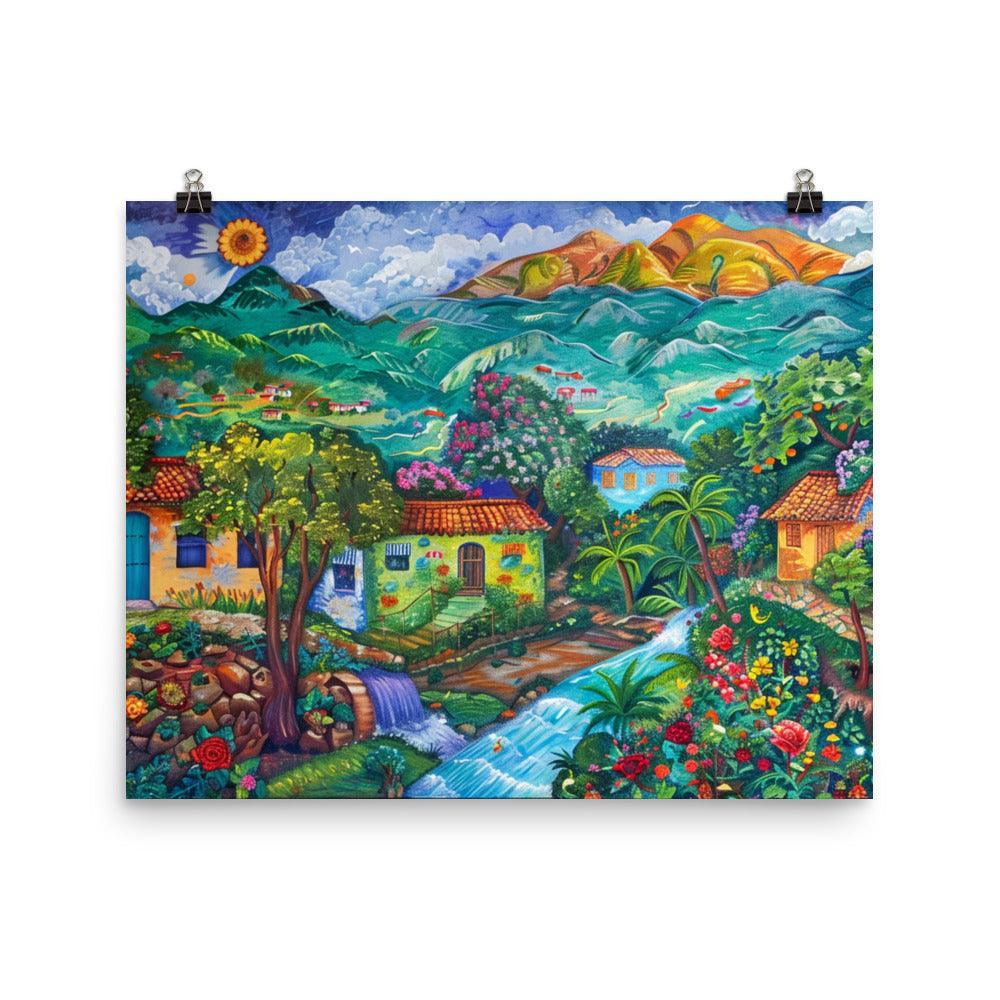 El Salvador Colorful Village Floral Paradise Poster - Oh Posters