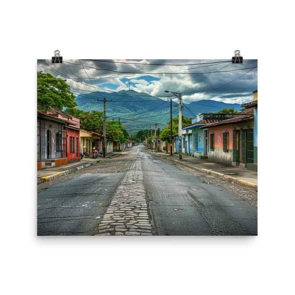 El Salvador Quiet Street Mountain View Poster - Oh Posters