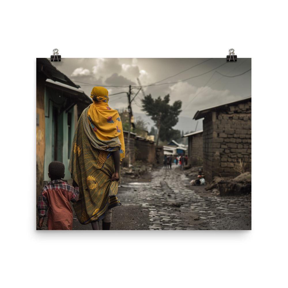 Ethiopia Traditional Village Walkway with Mother and Child Poster - Oh Posters