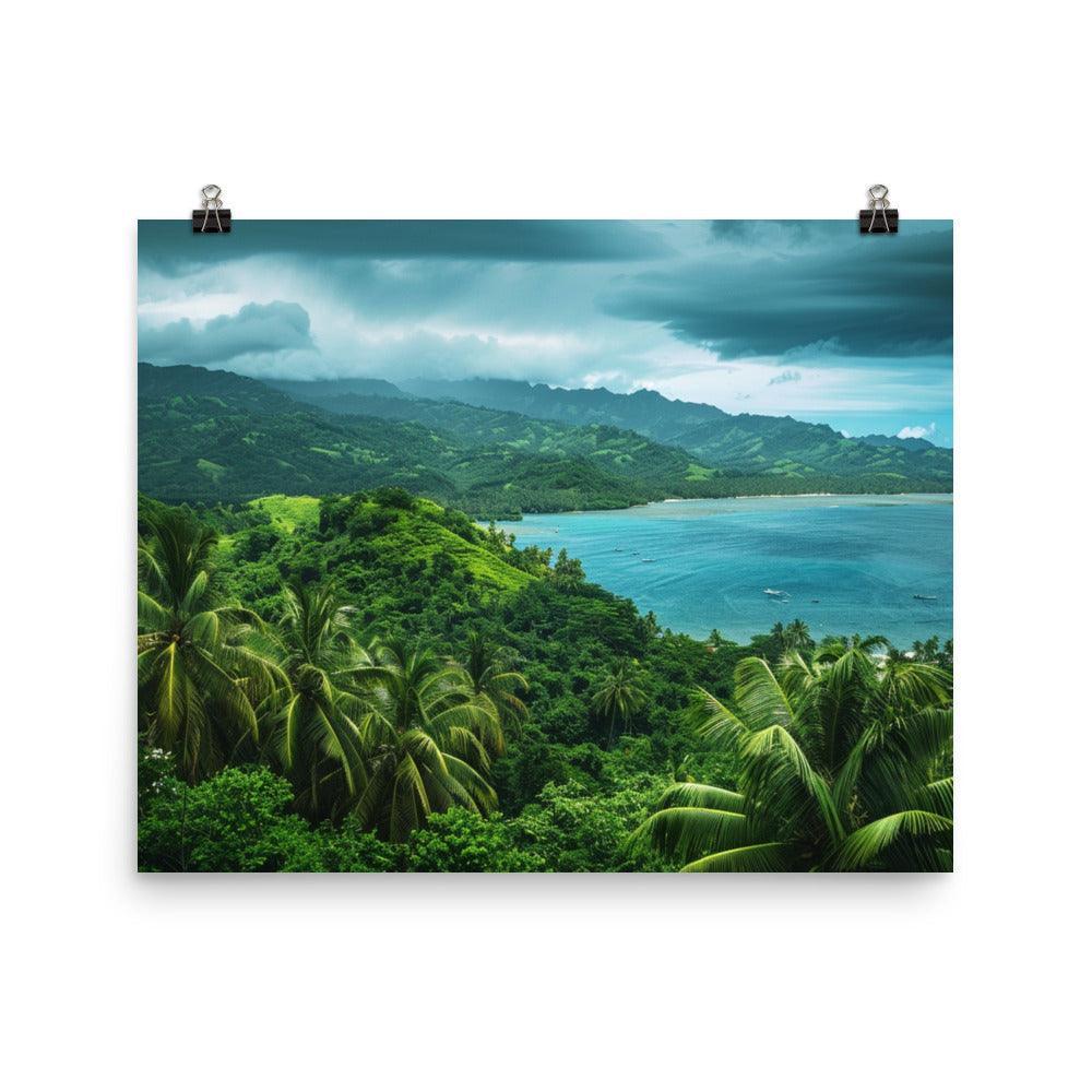 Fiji Lush Green Hills and Coastal Serenity Poster - Oh Posters