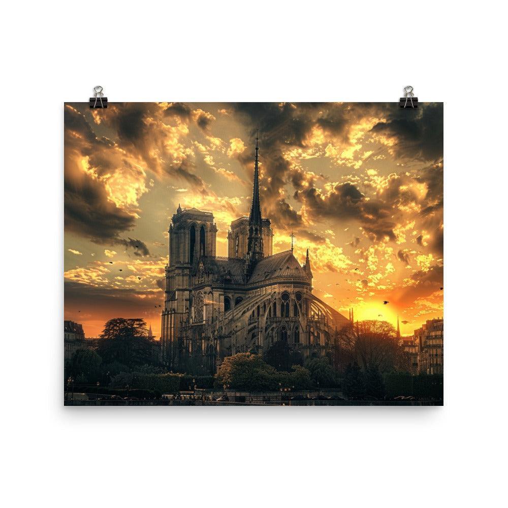 France Paris Notre Dame Cathedral Dramatic Sunset Poster - Oh Posters