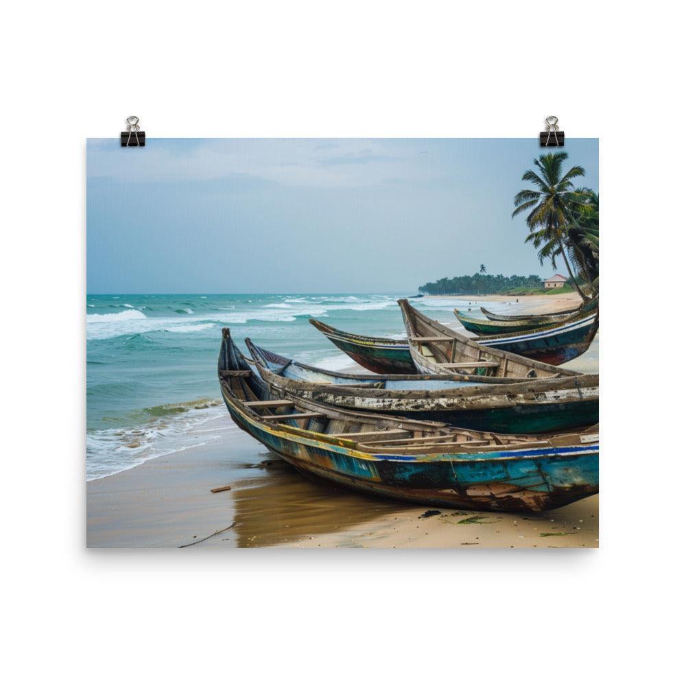 Ghana Traditional Fishing Boats Beach Scene Poster - Oh Posters