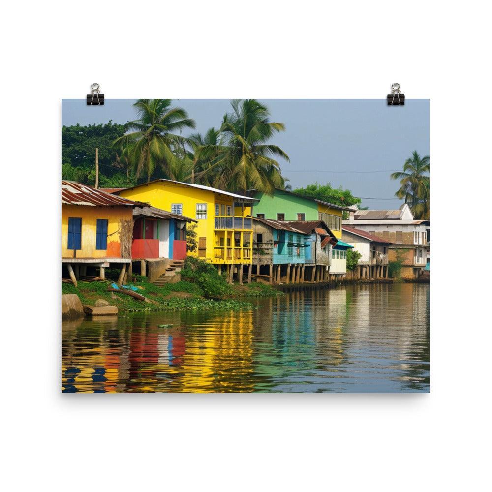 Ghana Vibrant Riverside Colorful Houses Poster - Oh Posters