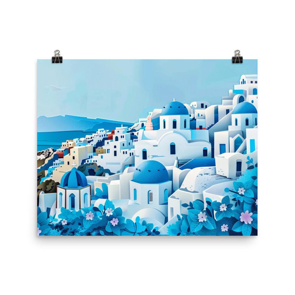 Greece Santorini Blue Domes Seaside Village Poster - Oh Posters