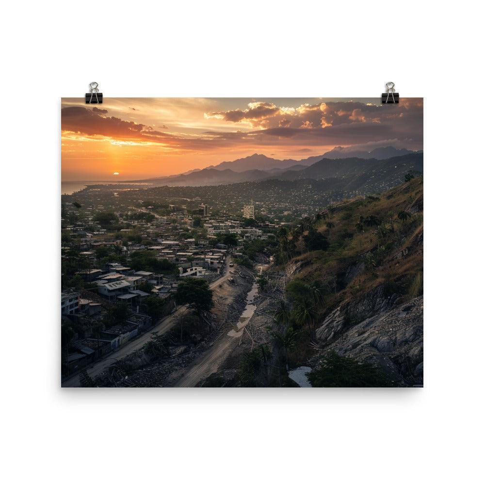 Haiti Mountainous Sunset Urban Landscape Poster - Oh Posters