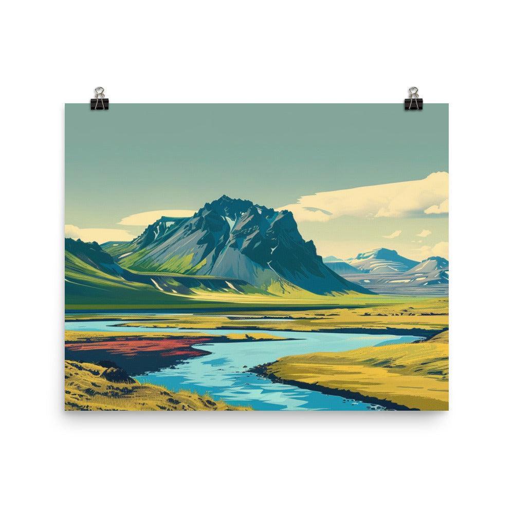 Iceland Majestic Mountain River Landscape Poster - Oh Posters