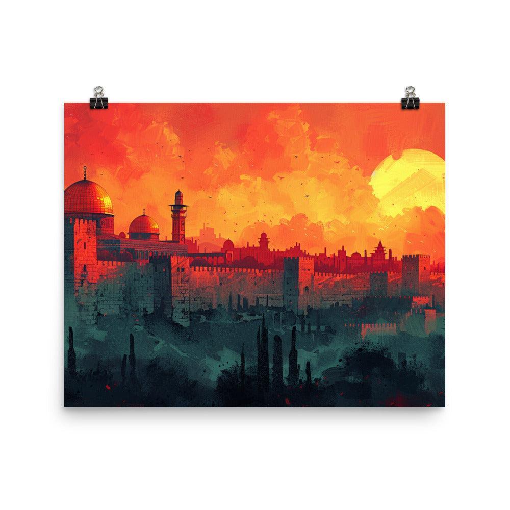 Israel Jerusalem Skyline at Sunset Poster - Oh Posters