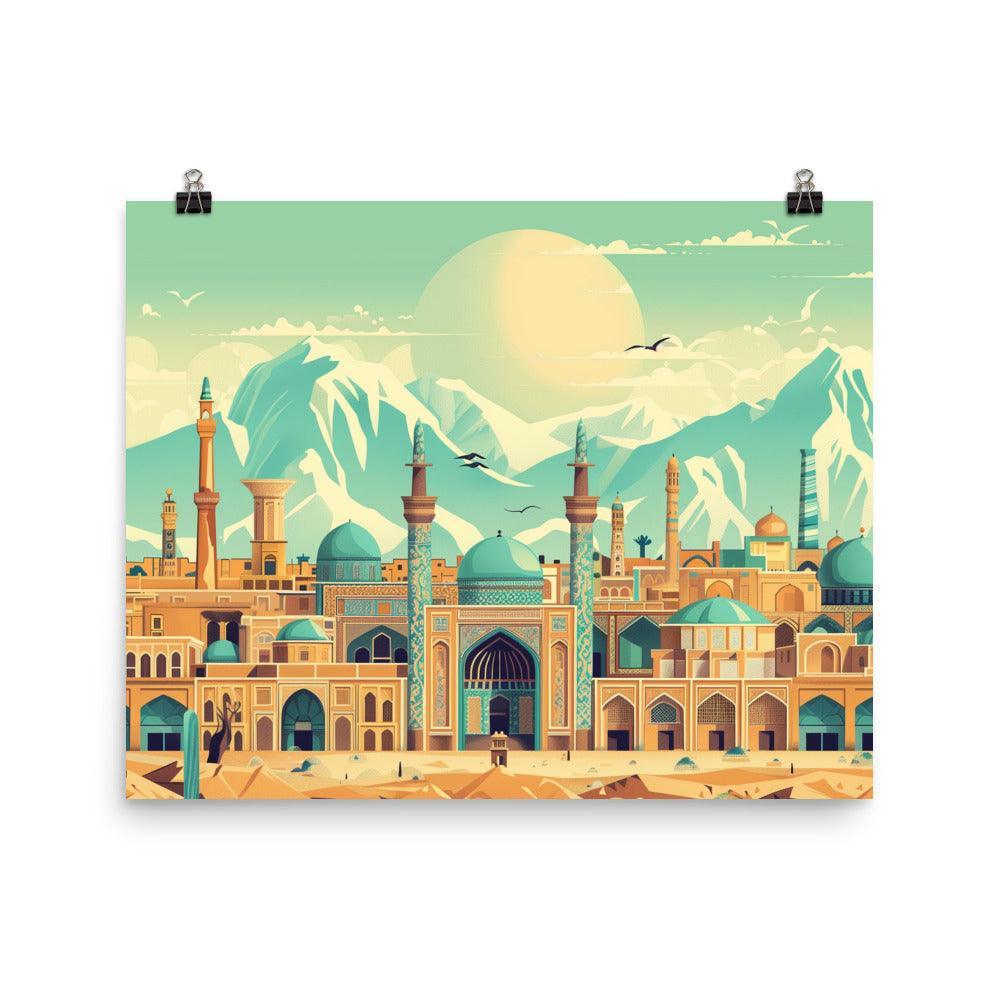 Iran Majestic Mosque Cityscape Vintage Art Poster - Oh Posters