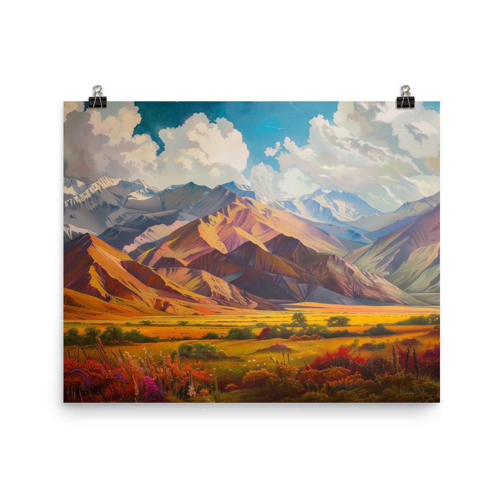 Kyrgyzstan Colorful Mountain Landscape Art Poster - Oh Posters