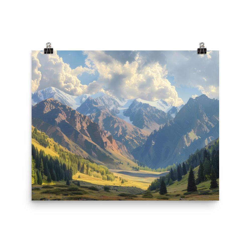 Kyrgyzstan Majestic Mountain Valley Scenic Poster - Oh Posters