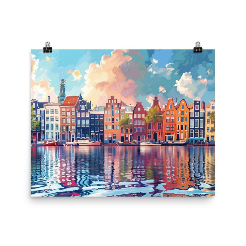 Netherlands Colorful Amsterdam Canal Rowhouses Poster - Oh Posters