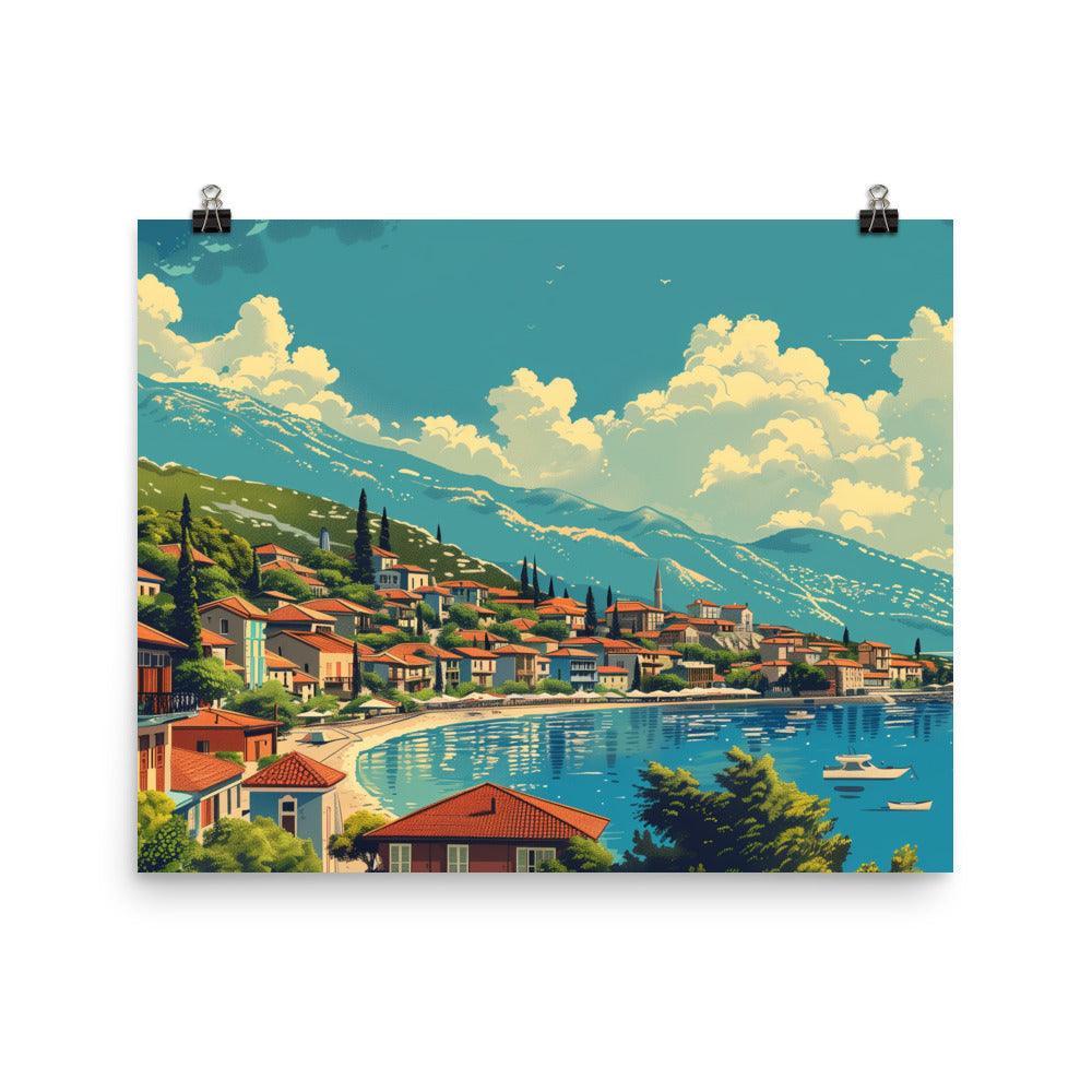 North Macedonia Lakeside Village Scenic Poster - Oh Posters