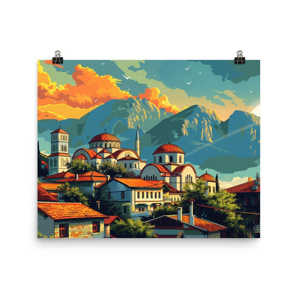 North Macedonia Mountain Town at Sunset Poster - Oh Posters