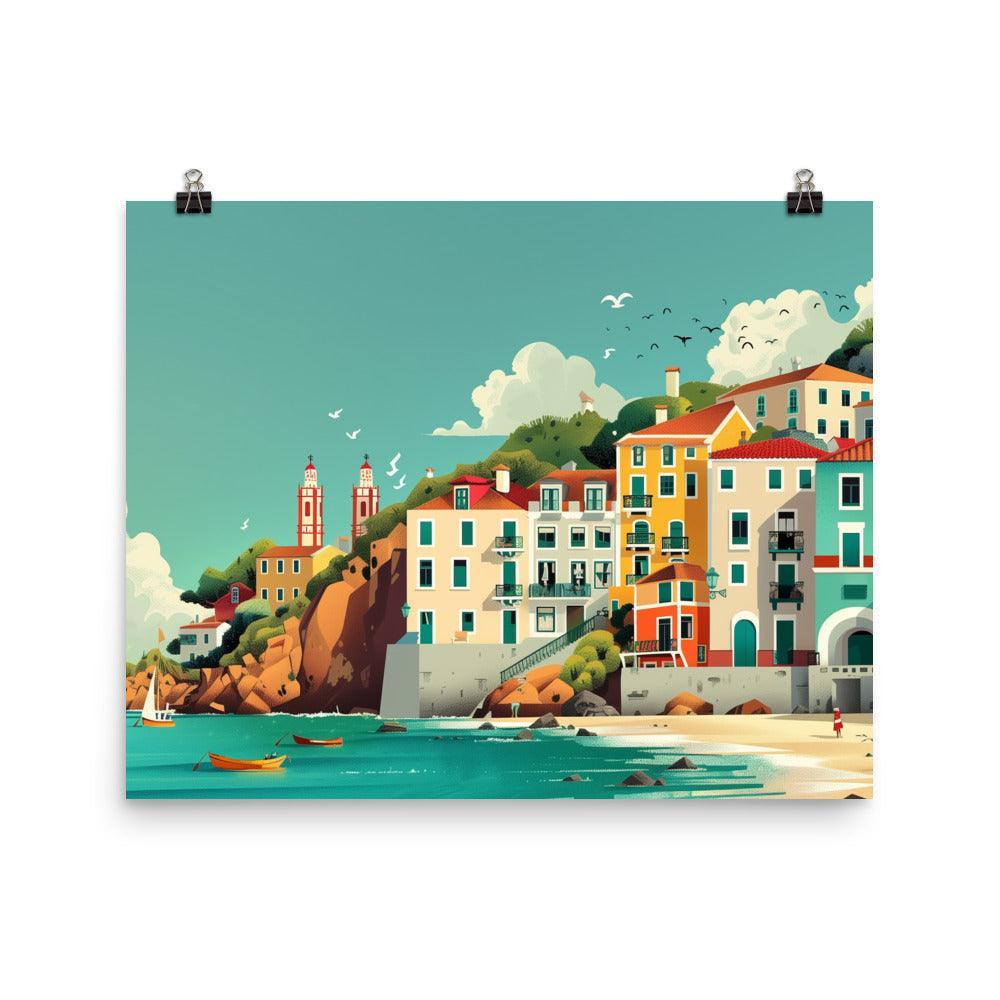 Portugal Coastal Town Vibrant Seaside Poster - Oh Posters