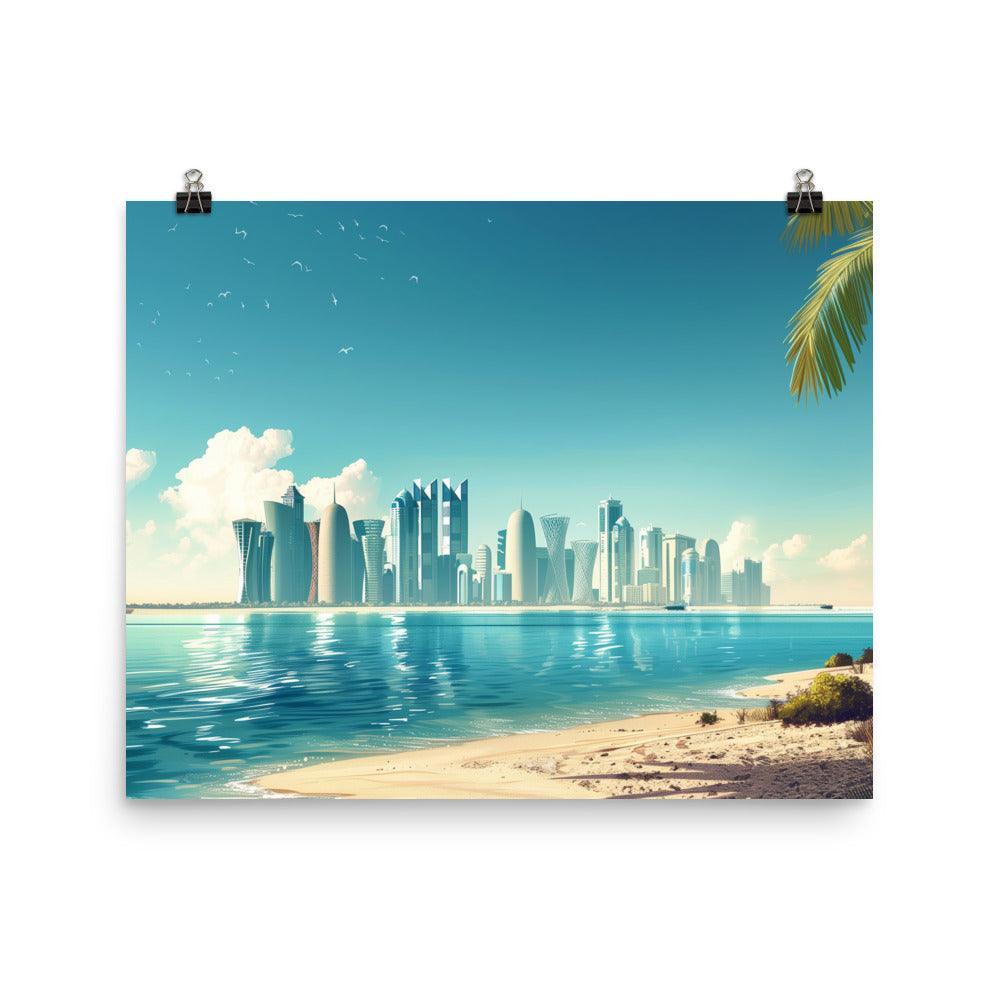 Qatar Modern Coastal Skyline Daytime Poster - Oh Posters