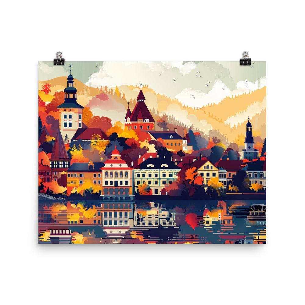 Romania Autumn Village Scenic Reflection Poster - Oh Posters