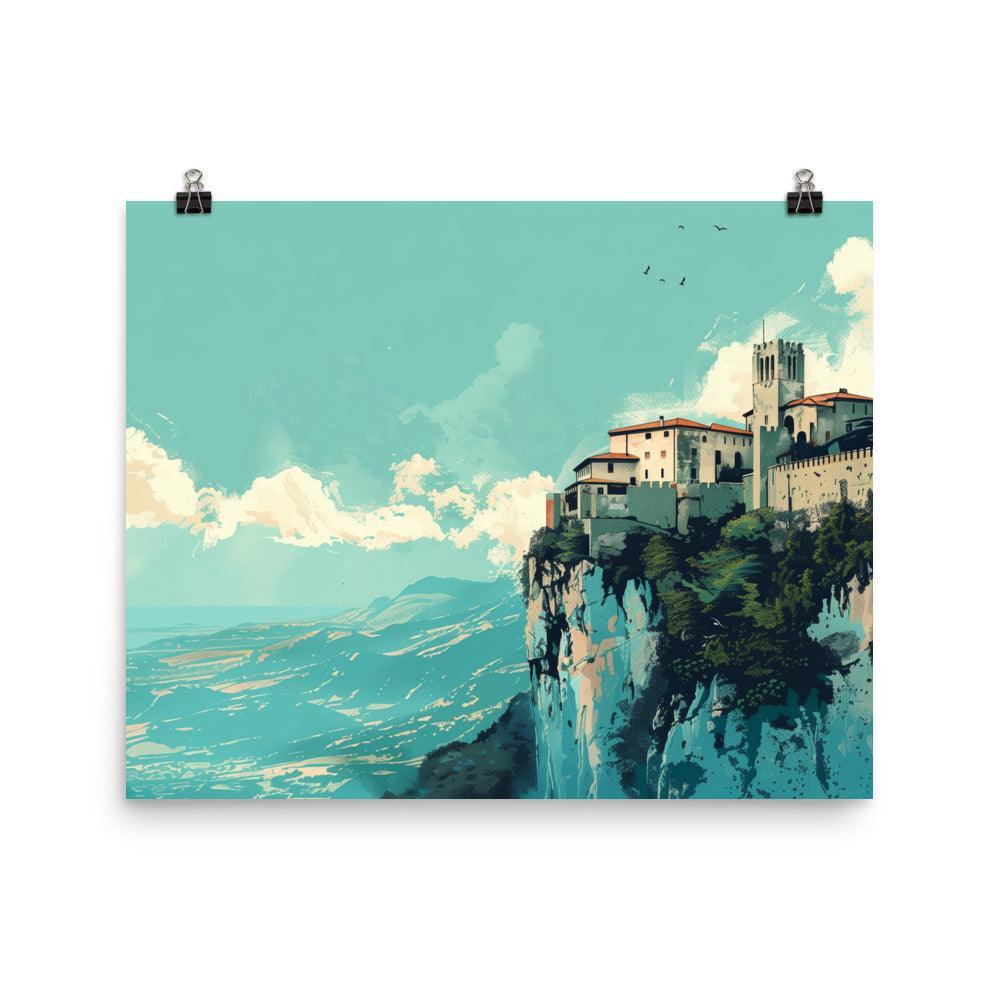 San Marino Cliffside Castle Scenic Poster - Oh Posters
