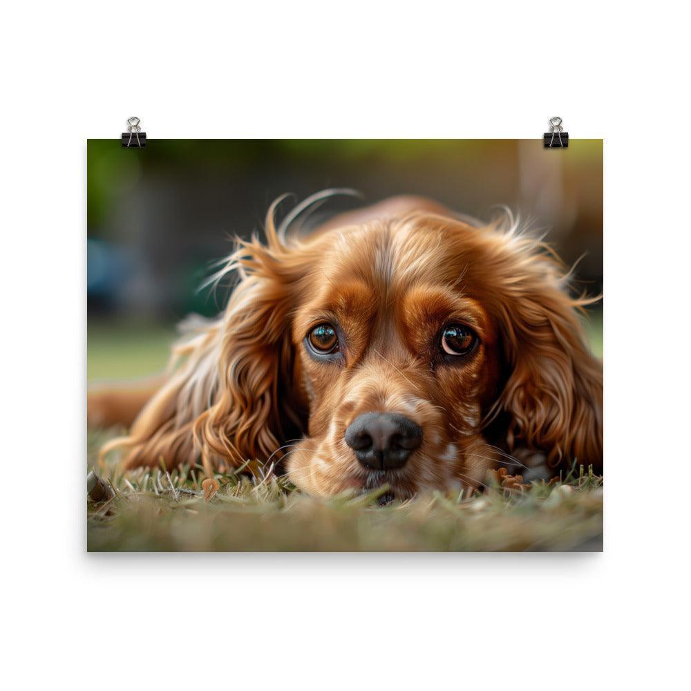 Cocker Spaniel Lying in Grass Close-Up Portrait Poster - Oh Posters