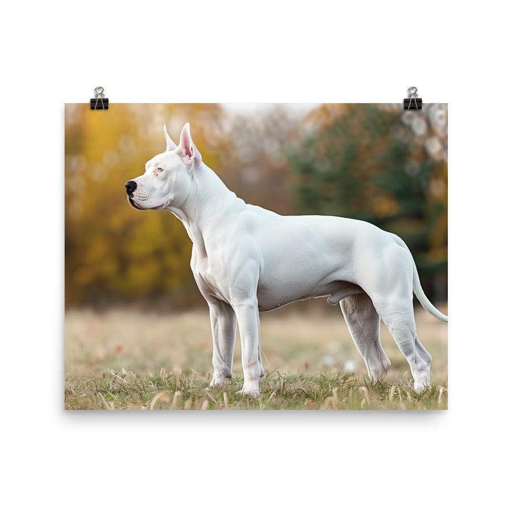 Dogo Argentino Standing in Autumn Field Portrait Poster - Oh Posters