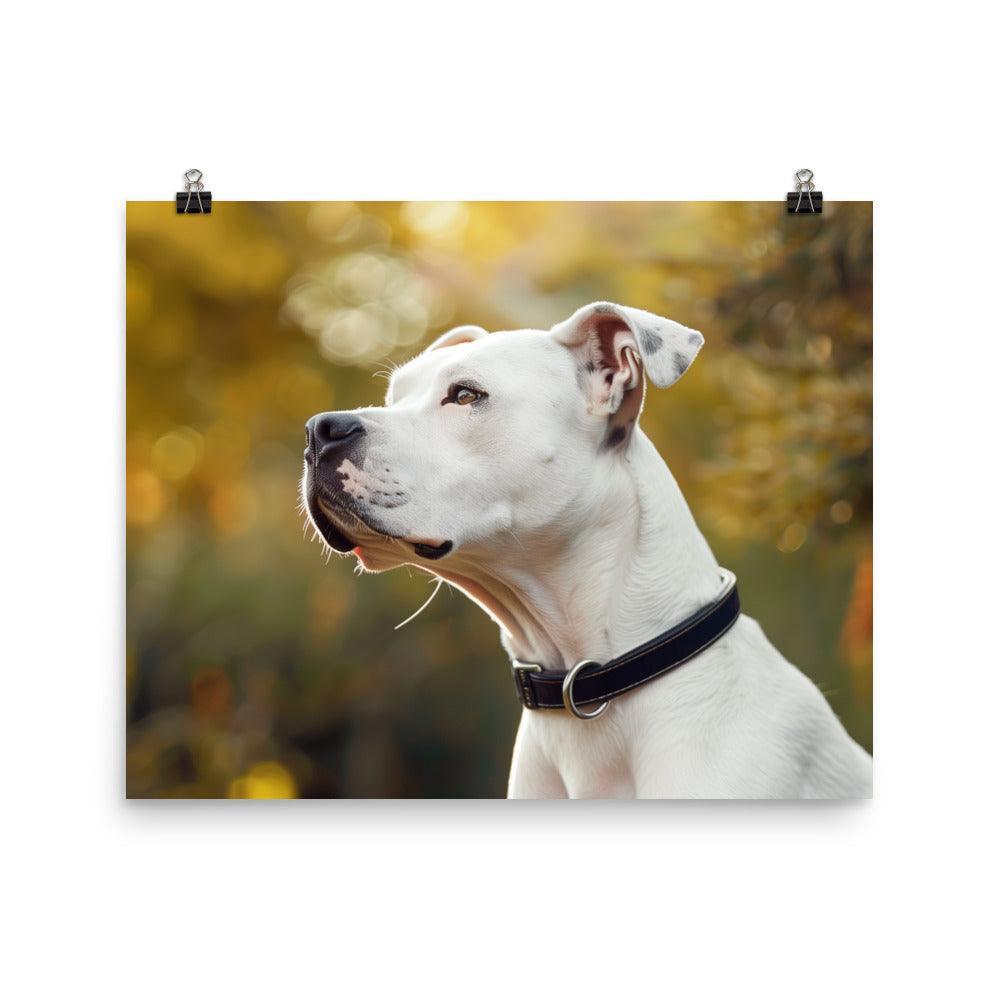 Dogo Argentino Close-Up in Sunlit Garden Portrait Poster - Oh Posters