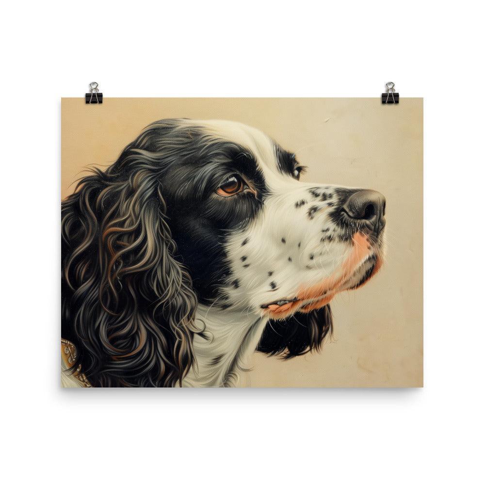 English Springer Spaniel Realistic Painting Side Profile Poster - Oh Posters